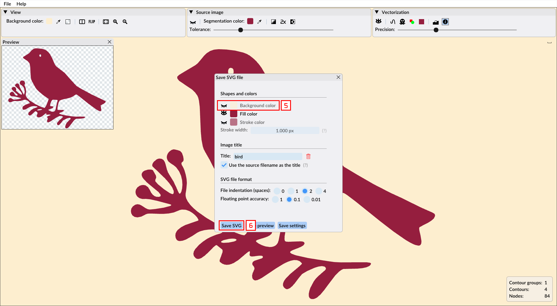 Save SVG preview window